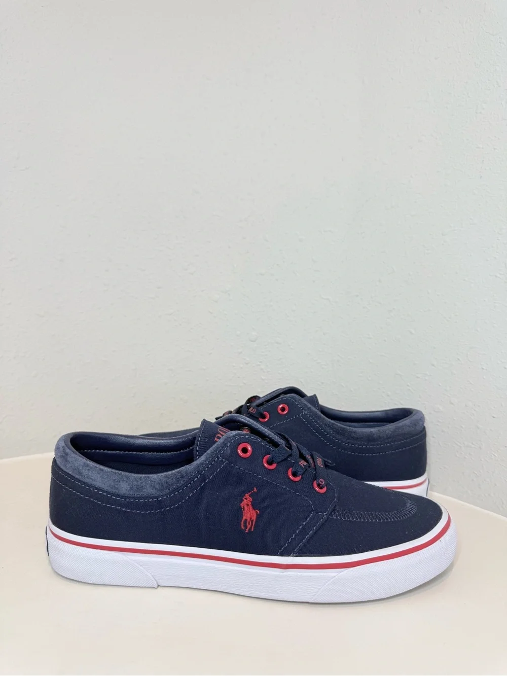 Polo Ralph Lauren Men’s Faxon X Pony Navy Red Canvas Sneakers Size 8 NWT